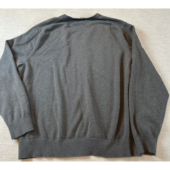 Lands End Mens Gray V Neck Sweater XL 100 Percent Supima Cotton Long Sleeve - Picture 3 of 7